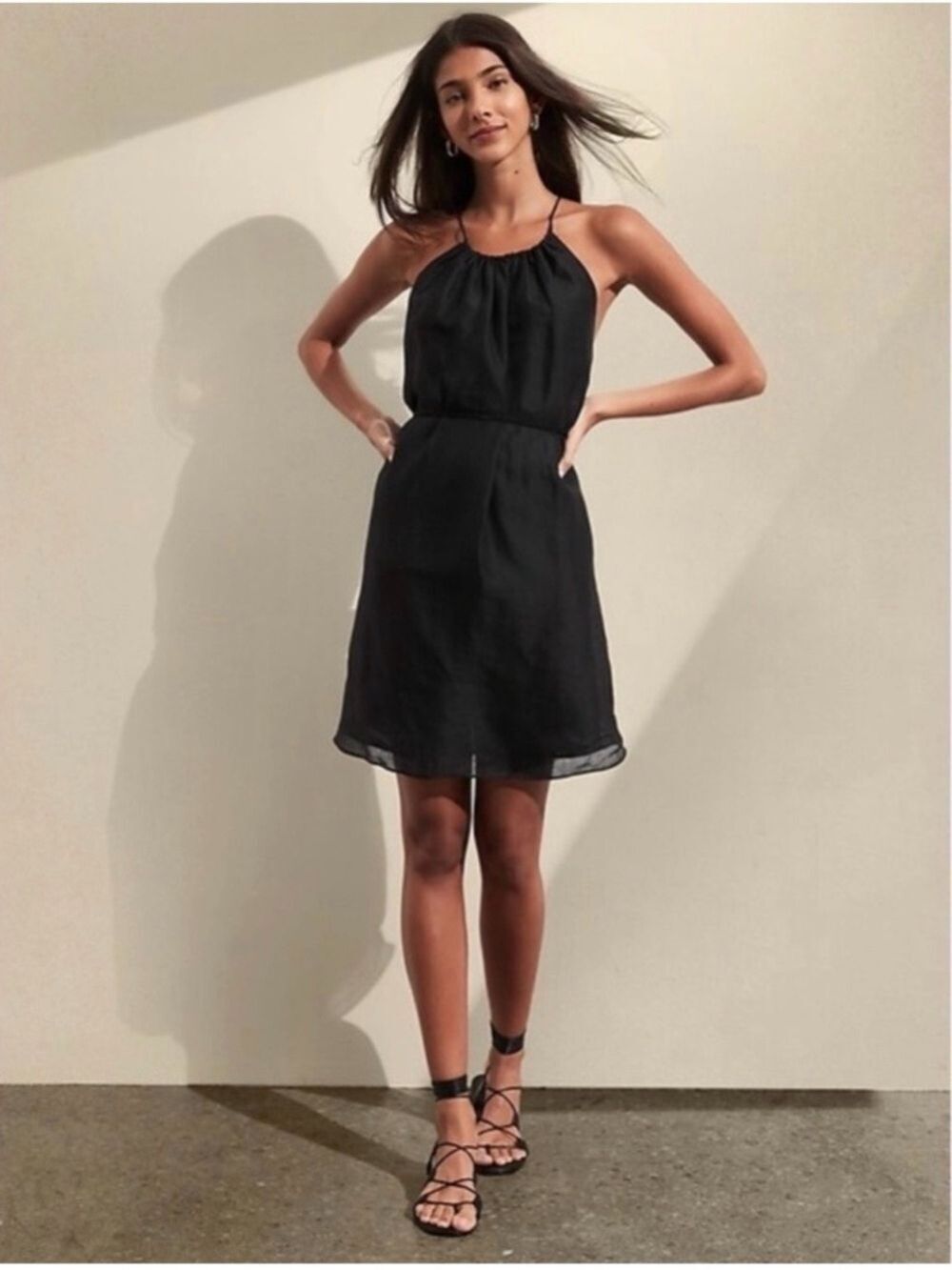 Banana Republic halter Ramie dress XL black belted Minimalist Summer Chic